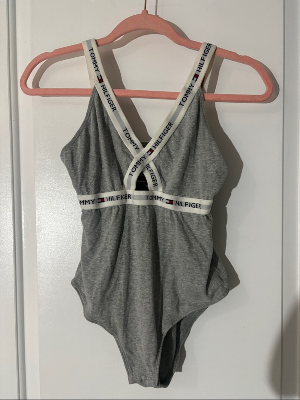 Tommy Hilfiger Gray Logo-Strap One-Piece Bodysuit